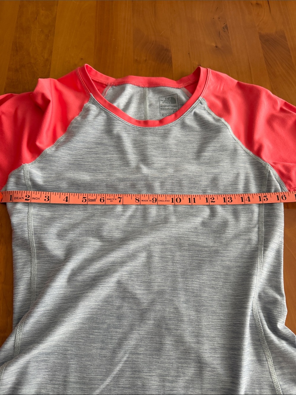 The North Face Heather Gray Raglan Long-Sleeve Tee with Coral Pink Sleeves - Picture 10 of 15